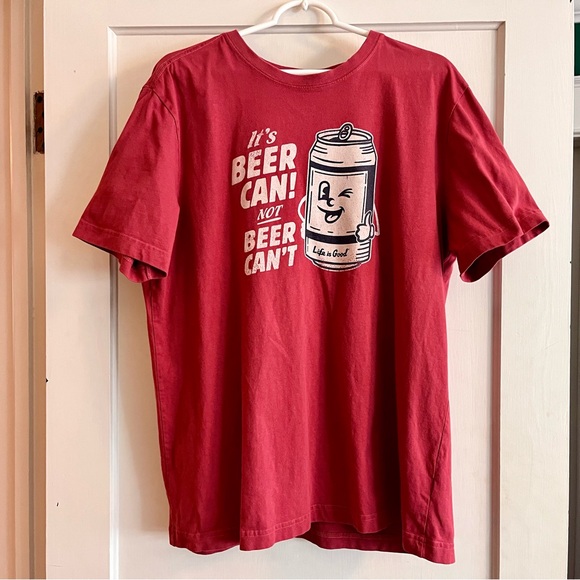 Life is Good Vintage Red Crusher Tee with winking beer can - Picture 2 of 10